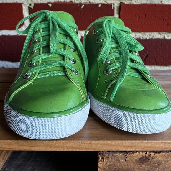 COACH LEATHERWARE (3.5 / 5.5-6   ) Lime Green Leather Lace Up Sneakers - Picture 4 of 16